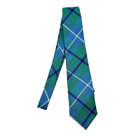 Ingles Buchan Vintage Scotland 100% Pure Wool Kelly Green Blue Tartan Plaid Tie - Picture 2 of 6